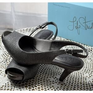 LifeStride Teller Slingback Sparkly Gray Silver Soft System Heels Size7.5M 3100